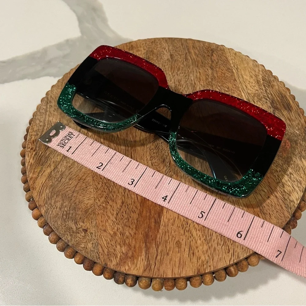 Gucci Red and Green Glitter Sunglasses‎ acetate square sunglasses minor flaws